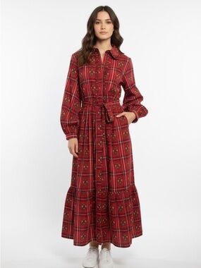 Lea Dress Thistle Red Plaid Flannel Plaid Tartan Long Sleeve Size Large NWT